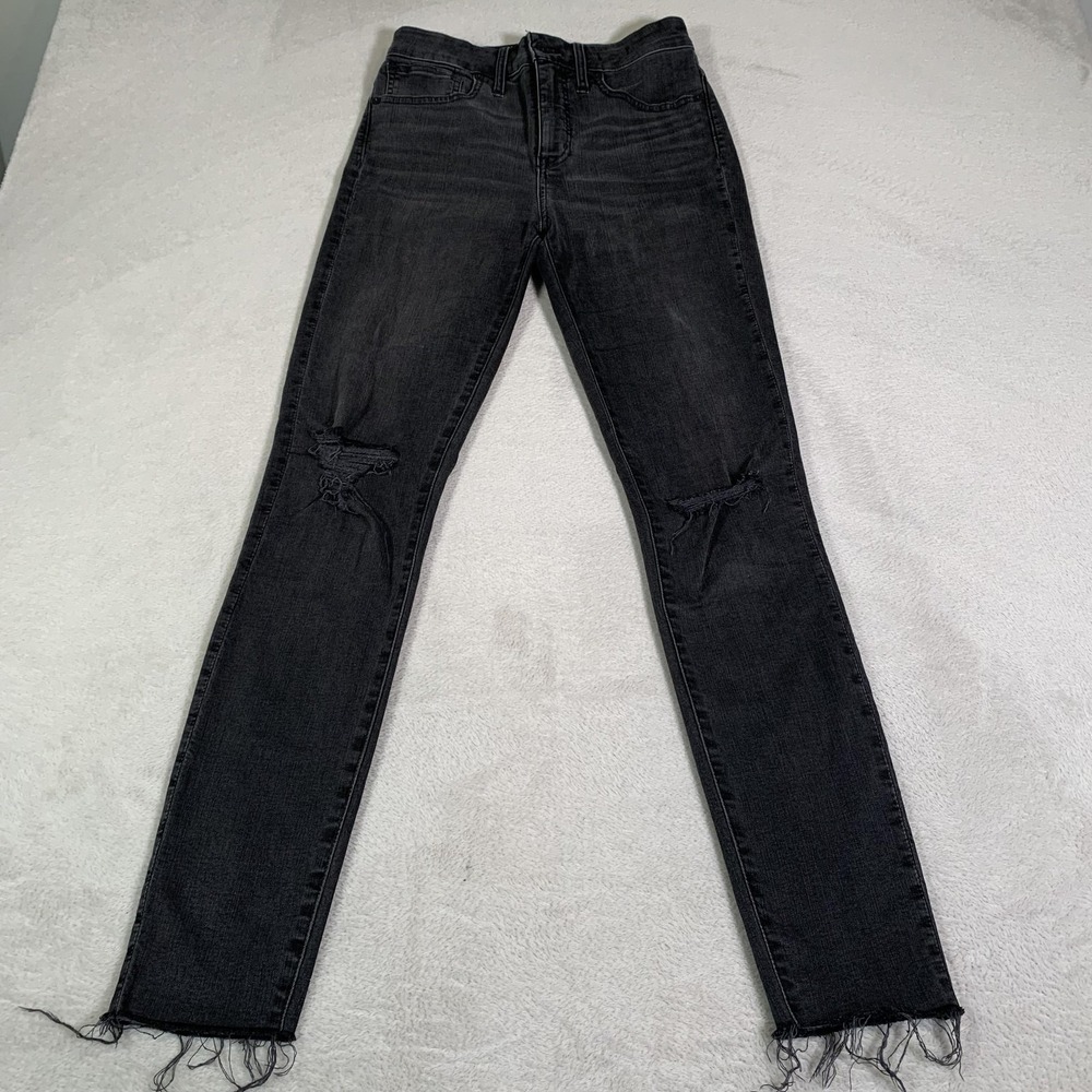 Madewell Curvy High Rise Skinny Jeans Womens 27T Charcoal Distressed Raw Hemâ